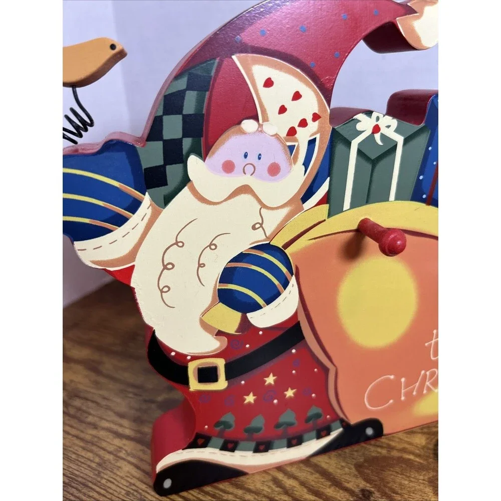 Vintage Wooden Santa Christmas Countdown Calendar Wall Hanging Shelf Sitter Deco